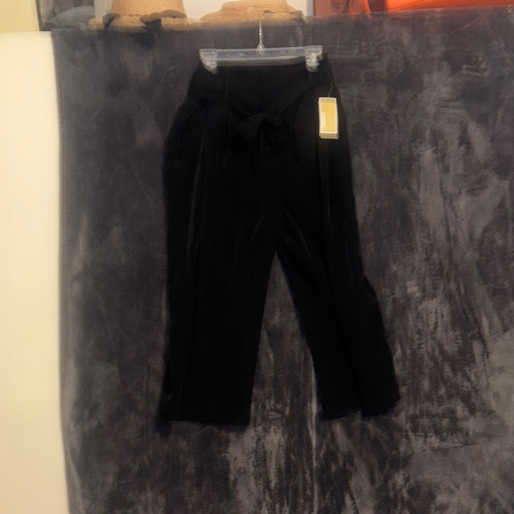 Michael Kors Black Tie Front Midi Pants.